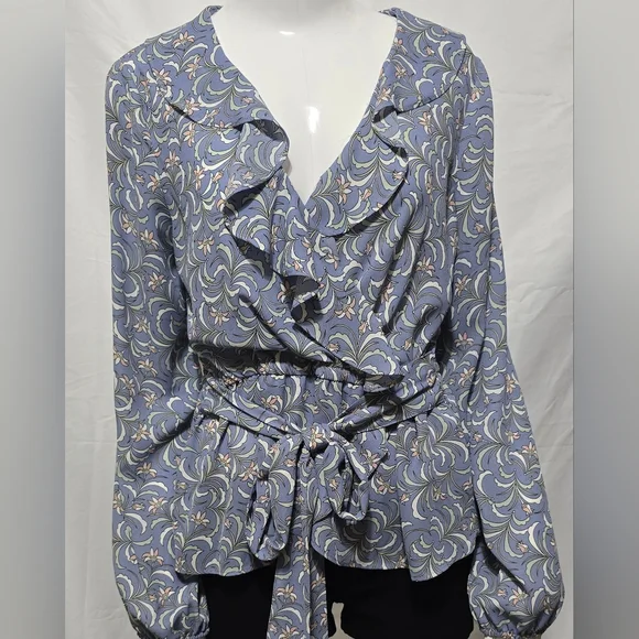 Max Studio Ruffle Wrap Top - Picture 2 of 4